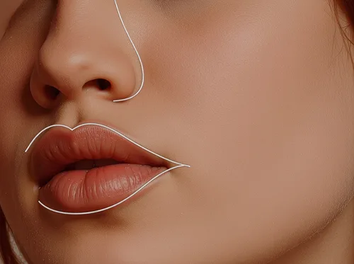 Close-up of lips with aesthetic planning lines | Gros plan des lèvres avec lignes de planification esthétique