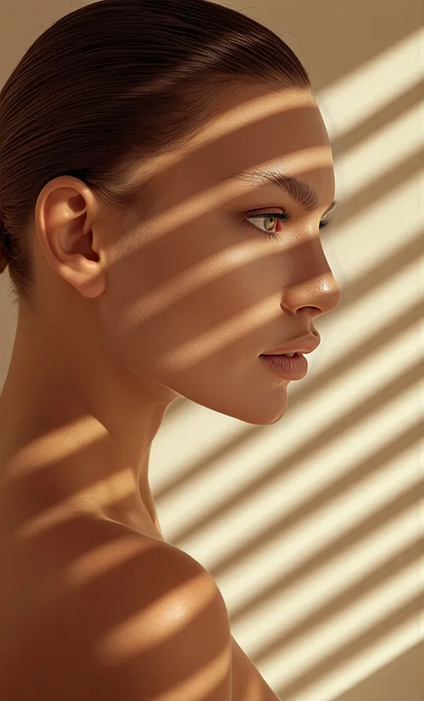 Woman in profile with light and shadow across her face | Femme de profil avec jeux d’ombre et de lumière sur le visage