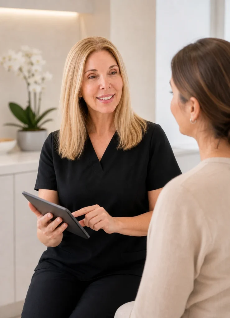 Angelina Guzzo consulting with an adult patient