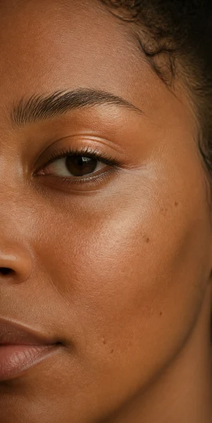 Détail du visage à la lumière naturelle illustrant des objectifs d'éclat avec le Beauty Booster