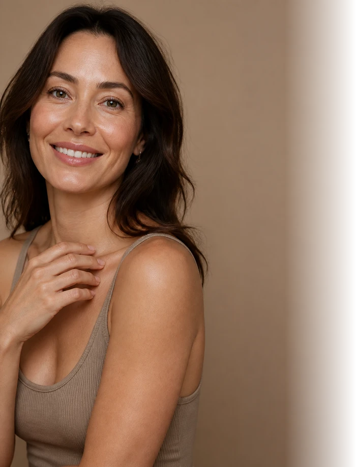 Adult woman with hydrated luminous skin for a Beauty Booster consultation in Montreal