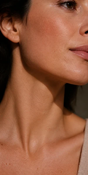 Détail du bas du visage et du cou pour des objectifs de qualité de peau avec le Beauty Booster
