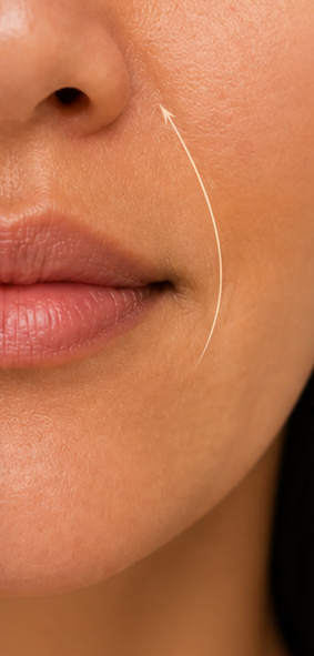 Nasolabial area with curved guide lines for Hyaluronic Acid Dermal Fillers at Clinique AG in Montreal