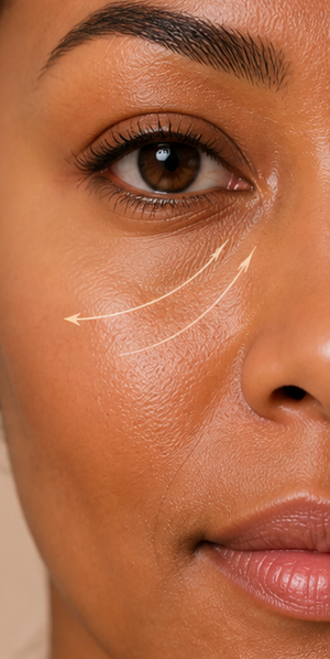 Under-eye treatment area with curved guide lines for Hyaluronic Acid Dermal Fillers at Clinique AG in Montreal