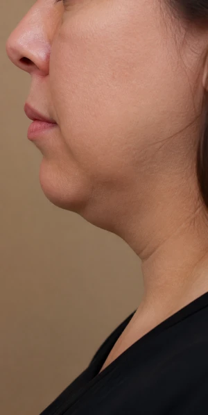 Natural side profile showing the under-chin area for a lipolysis consultation