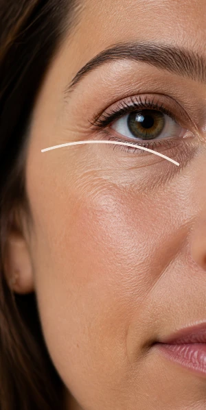 Détail du haut de la joue montrant de légères ridules de déshydratation pour la revitalisation cutanée injectable