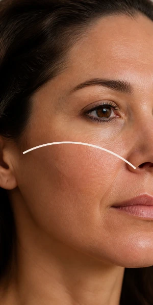 Détail réaliste de la texture de la joue et de la tempe pour la planification revitalisation cutanée injectable