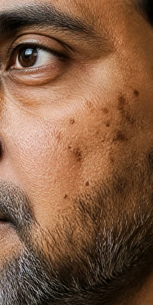visible spots and dull-looking tone
